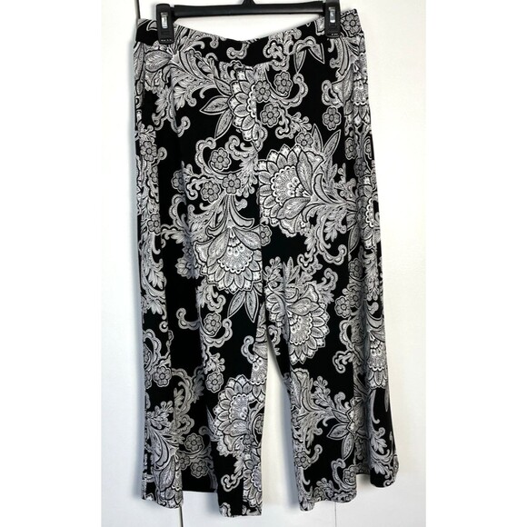 Susan Graver Pants - Susan Graver Floral Liquid Knit Cropped Wide Leg Pants In Black Size XS